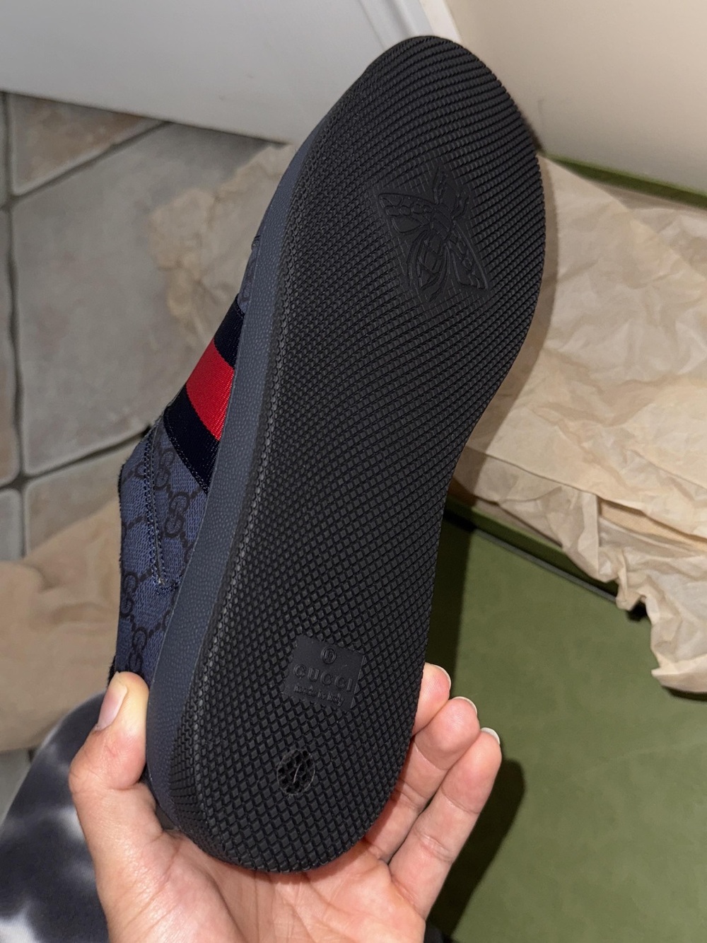 Gucci Men's Navy & Red Web Stripe Slip-On Sneaker